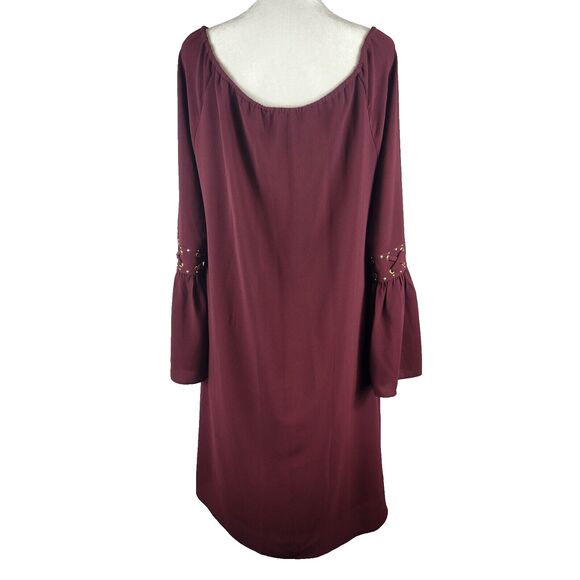 Michael Kors Shift Dress S Purple Gold Bell Sleeve Gold Cottagecore Simple NWT - Picture 6 of 12